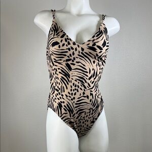 Shade & Shore Black and Nude Animal Print One-Piece Swimsuit MEDIUM